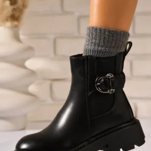 Ghete Dama Imblanite Negre din Piele Ecologica Ayline