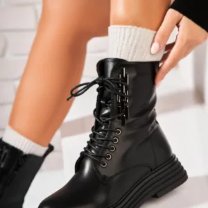 Ghete Dama Imblanite Negre din Piele Ecologica Braylin