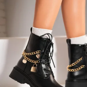 Ghete Dama Imblanite Negre din Piele Ecologica Camryn