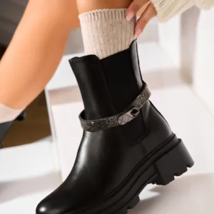 Ghete Dama Imblanite Negre din Piele Ecologica Dashia