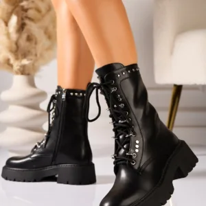 Ghete Dama Imblanite Negre din Piele Ecologica Deija