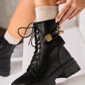 Ghete Dama Imblanite Negre din Piele Ecologica Elysa