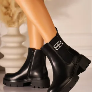 Ghete Dama Imblanite Negre din Piele Ecologica Harsim