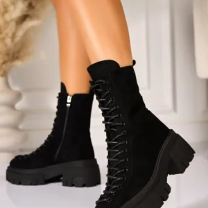 Ghete Dama Imblanite Negre din Piele Ecologica Intoarsa Dayva