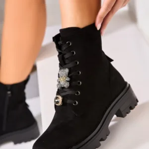 Ghete Dama Imblanite Negre din Piele Ecologica Intoarsa Diora