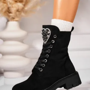 Ghete Dama Imblanite Negre din Piele Ecologica Intoarsa Edda