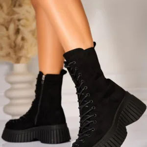 Ghete Dama Imblanite Negre din Piele Ecologica Intoarsa Evalise2