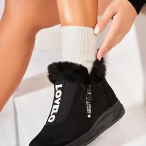 Ghete Dama Imblanite Negre din Piele Ecologica Intoarsa Hania