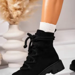 Ghete Dama Imblanite Negre din Piele Ecologica Intoarsa Hatley