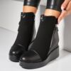 Ghete Dama Imblanite Negre din Piele Ecologica Intoarsa Heira A7815