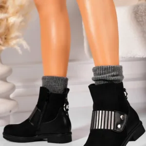 Ghete Dama Imblanite Negre din Piele Ecologica Intoarsa Jayne