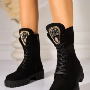 Ghete Dama Imblanite Negre din Piele Ecologica Intoarsa Liyana3