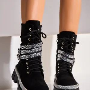 Ghete Dama Imblanite Negre din Piele Ecologica Intoarsa Nollie