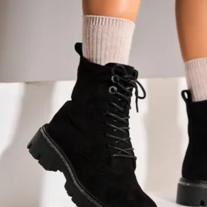 Ghete Dama Imblanite Negre din Piele Ecologica Intoarsa Posie