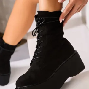 Ghete Dama Imblanite Negre din Piele Ecologica Intoarsa Pranika