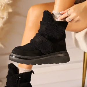 Ghete Dama Imblanite Negre din Piele Ecologica Intoarsa Samaya