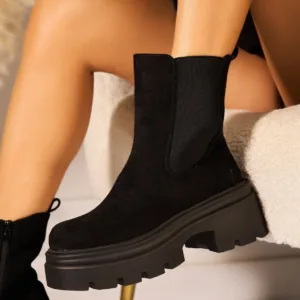 Ghete Dama Imblanite Negre din Piele Ecologica Intoarsa Zolay