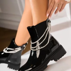 Ghete Dama Imblanite Negre din Piele Ecologica Lacuita Indaya