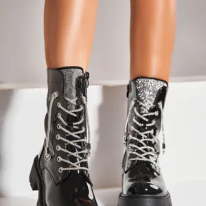 Ghete Dama Imblanite Negre din Piele Ecologica Lacuita Jessica