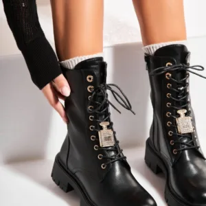 Ghete Dama Imblanite Negre din Piele Ecologica Loresa