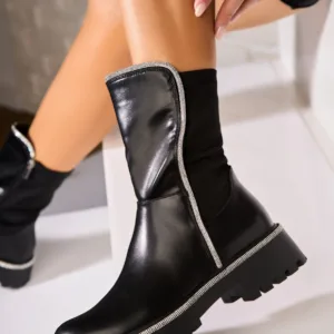 Ghete Dama Imblanite Negre din Piele Ecologica Mykaela