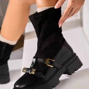 Ghete Dama Imblanite Negre din Piele Ecologica Nettie