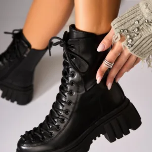 Ghete Dama Imblanite Negre din Piele Ecologica Pragya