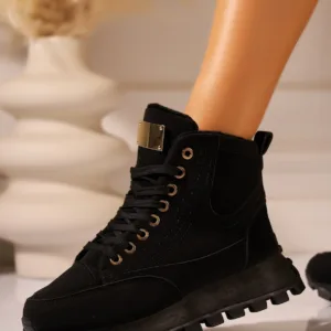 Ghete Dama Imblanite Negre din Piele Ecologica Tabacita Emaira