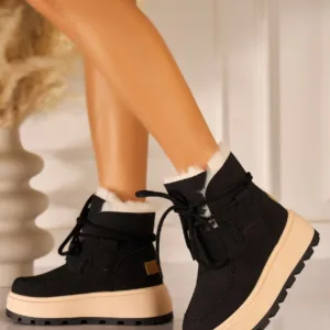 Ghete Dama Imblanite Negre din Piele Ecologica Tabacita Nainika