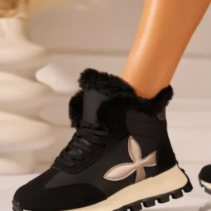 Ghete Dama Imblanite Negre din Piele Ecologica Wrya