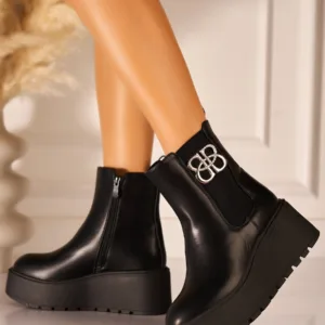 Ghete Dama Imblanite Negre din Piele Ecologica Yostina