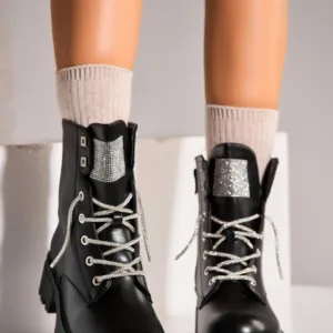 Ghete Dama Imblanite Negre din Piele Ecologica Zalayna