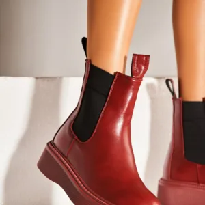 Ghete Dama Imblanite Rosii din Piele Ecologica Sadora