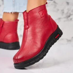 Ghete Dama Imblanite Rosii din Piele Ecologica Sarika