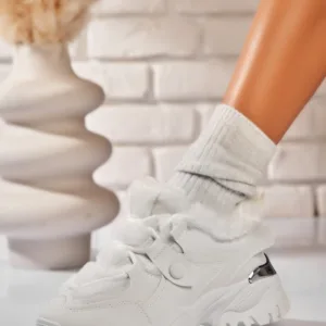 Ghete Dama Sport Albe din Piele Ecologica Alissa