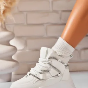 Ghete Dama Sport Albe din Piele Ecologica Calista