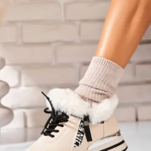 Ghete Dama Sport Bej din Piele Ecologica Intoarsa Makena
