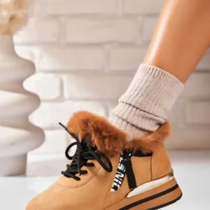 Ghete Dama Sport Camel din Piele Ecologica Intoarsa Makena