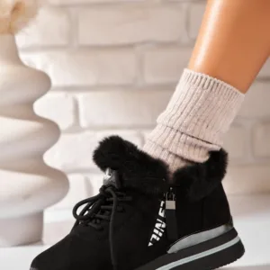 Ghete Dama Sport Negre din Piele Ecologica Intoarsa Makena