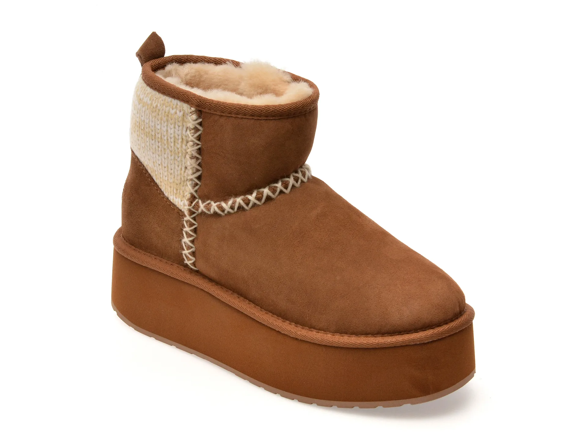 Ghete EMU maro, STINGER KNIT FLATFORM, din piele intoarsa 1 Ghete EMU maro