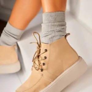 Ghete Piele Naturala Intoarsa dama Bej Airyn