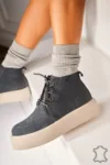 Ghete Piele Naturala Intoarsa dama Gri Airyn