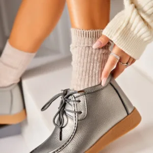 Ghete Piele Naturala dama Argintii Delmy