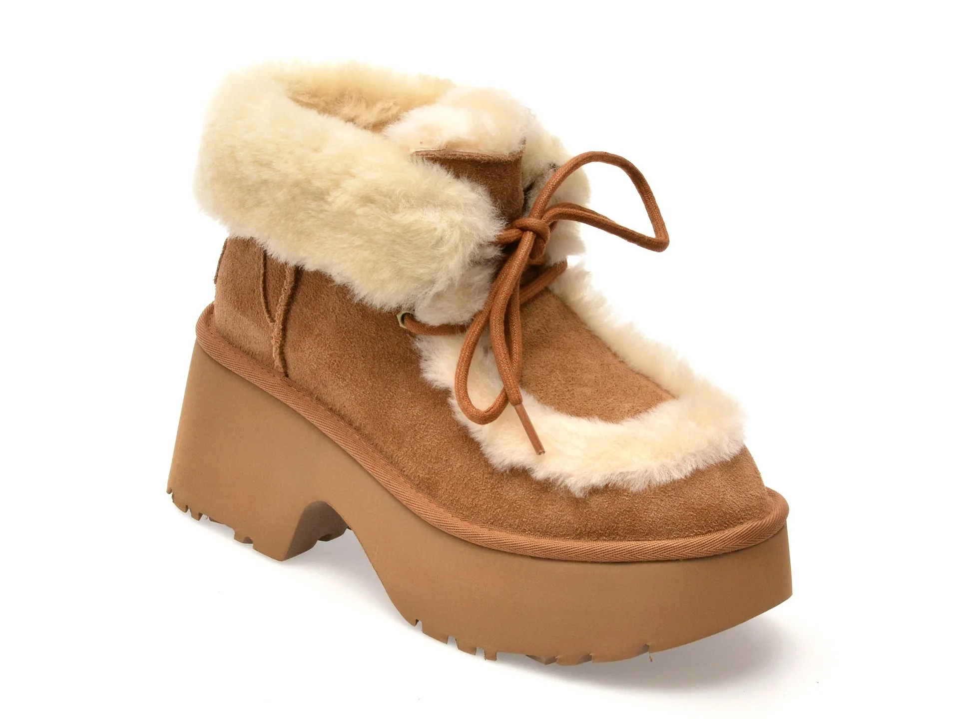 Ghete UGG maro, NEW HEIGHTS LACE UP, din piele intoarsa 1 Ghete UGG maro