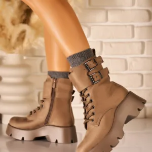 Ghete dama cu platforma Kaki din Piele Ecologica Intoarsa Jhero