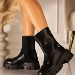 Ghete dama cu platforma Negre din Piele Ecologica Afsay