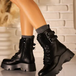 Ghete dama cu platforma Negre din Piele Ecologica Jhero