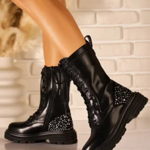 Ghete dama cu platforma Negre din Piele Ecologica Krishvi