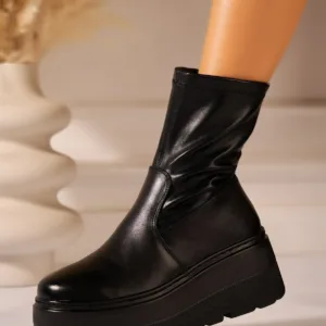 Ghete dama cu platforma Negre din Piele Ecologica Lailey