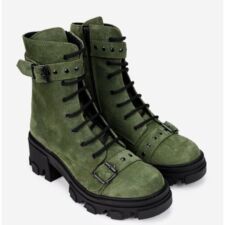 Ghete 769 Ghete dama din piele intoarsa verde accesorizate